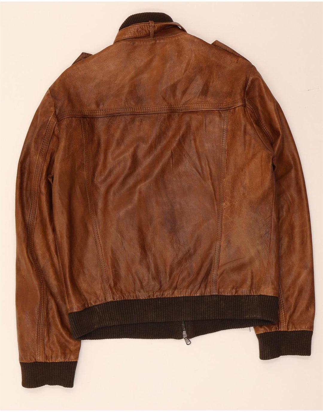 Giacca in pelle militare vintage da uomo UK 36 piccola marrone