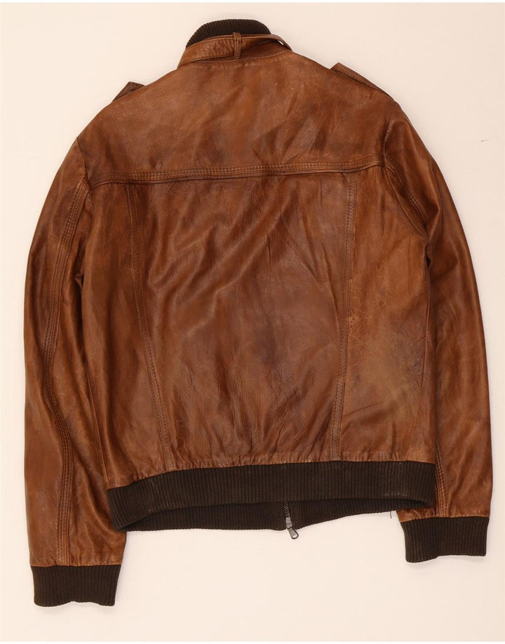 Giacca in pelle militare vintage da uomo UK 36 piccola marrone