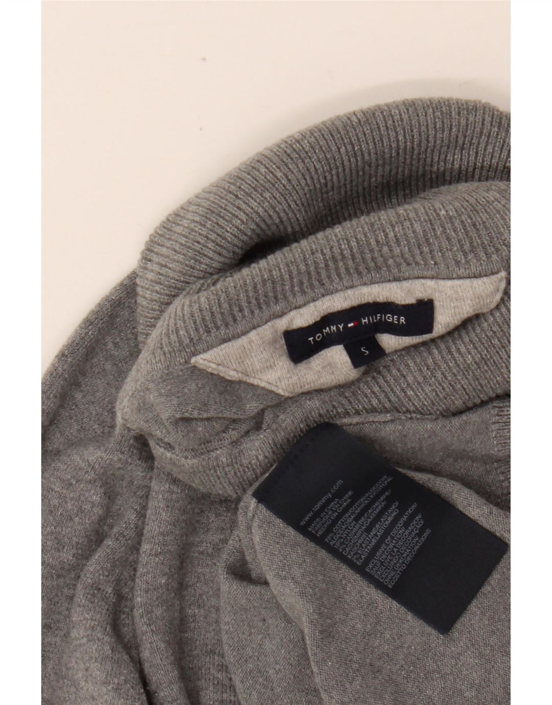 TOMMY HILFIGER Maglione maglione a collo alto da donna UK 10 piccolo cotone grigio