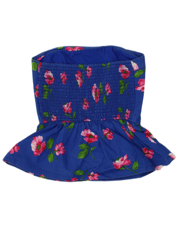 Hollister Womens Peplum Tube Strapless Top UK 8 Small Blue Floral Cotton