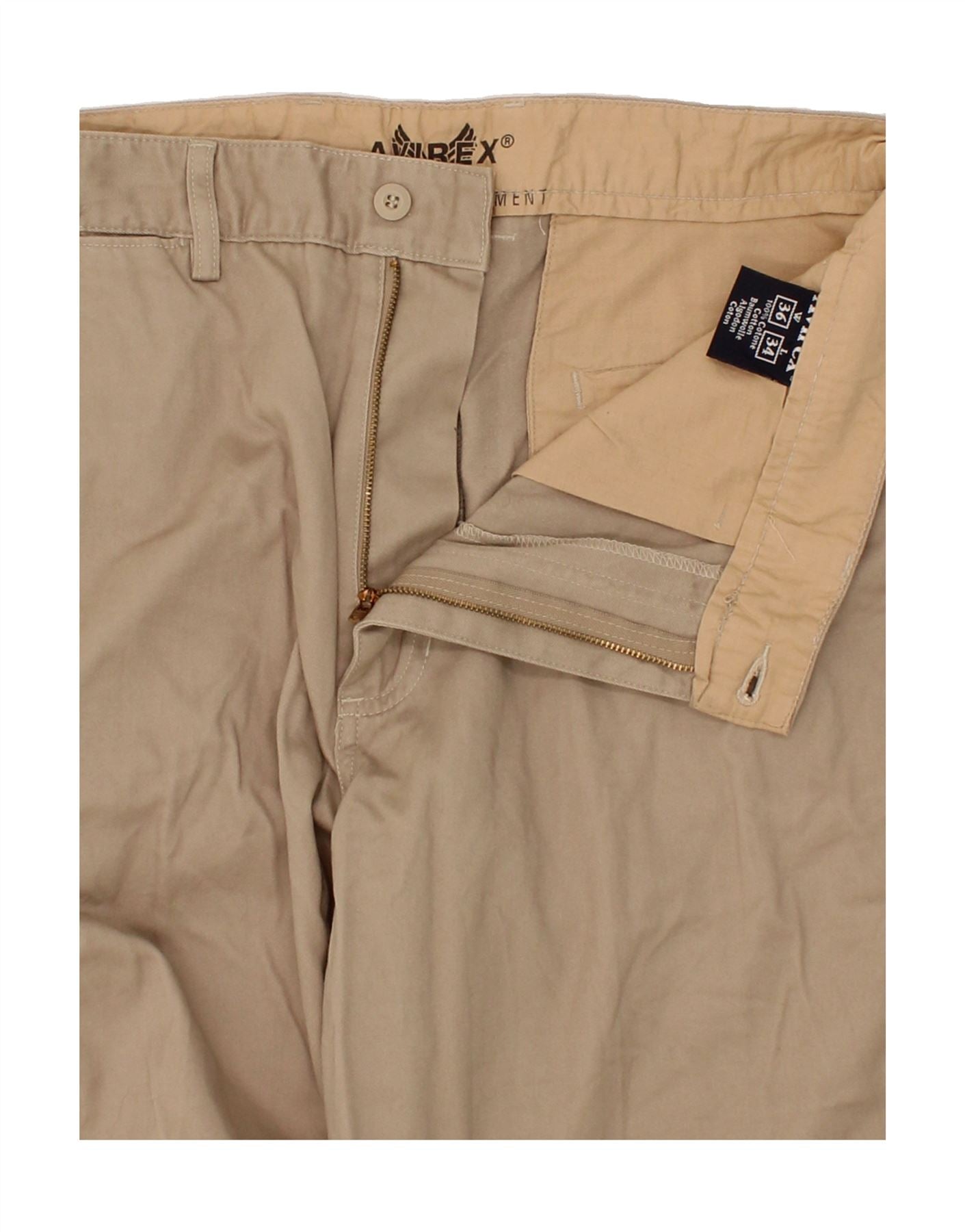 AVIREX Mens Tapered Chino Trousers W36 L34 Beige Cotton – Messina