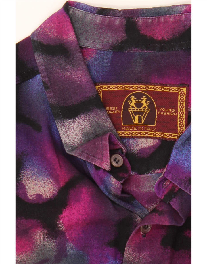 Camicia vintage da uomo a maniche corte con motivo astratto grande viola