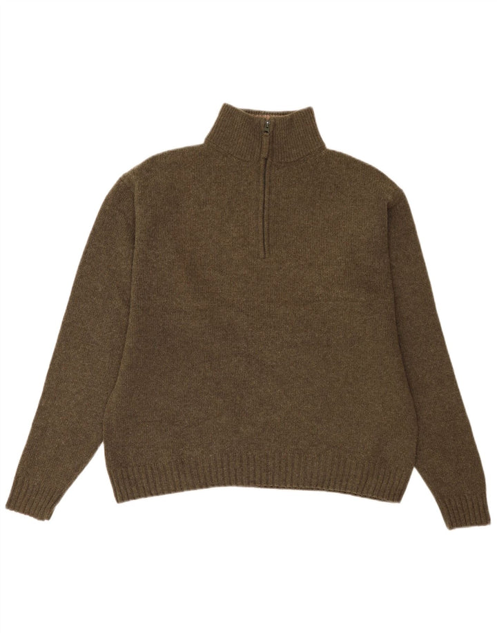 Maglione da uomo Slam con zip e collo XL in lana vergine kaki