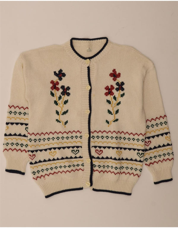 Maglione cardigan oversize da donna vintage UK 18 XL cotone floreale bianco