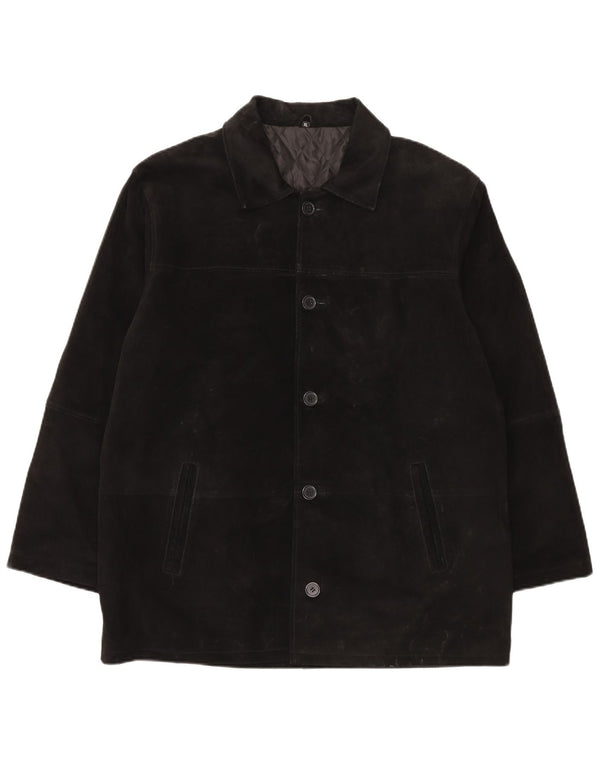 Giacca vintage da uomo in pelle scamosciata vestibilità regolare UK 42 XL in pelle nera