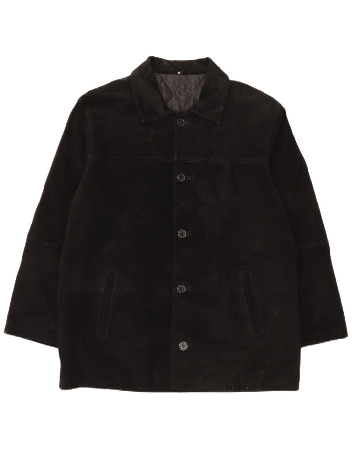 Giacca vintage da uomo in pelle scamosciata vestibilità regolare UK 42 XL in pelle nera