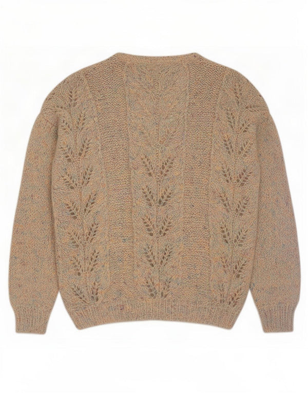Maglione cardigan vintage da donna UK 20 2XL Beige screziato