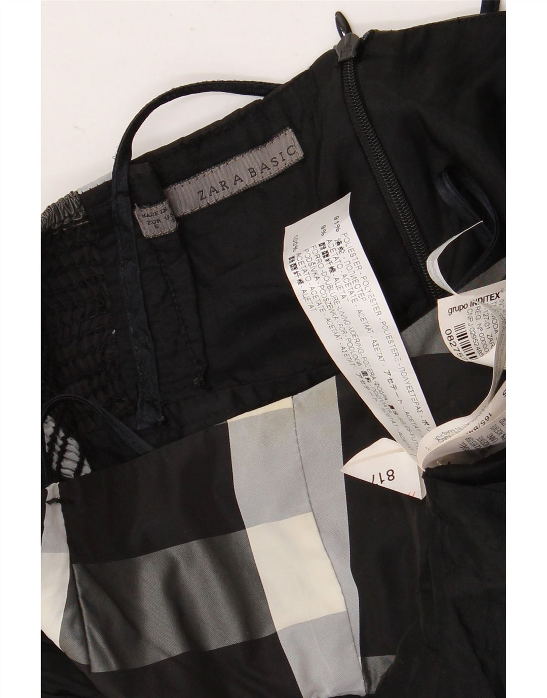Abito a palloncino senza maniche da donna Zara UK 8 piccolo poliestere a quadri nero