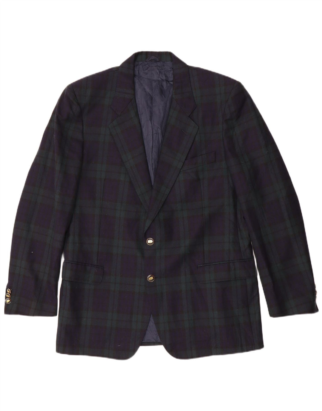 Giacca blazer vintage da uomo a 2 bottoni IT 54 2XL in lana scozzese blu navy