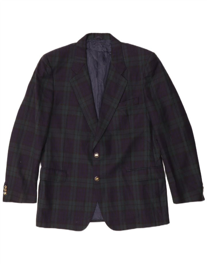 Giacca blazer vintage da uomo a 2 bottoni IT 54 2XL in lana scozzese blu navy