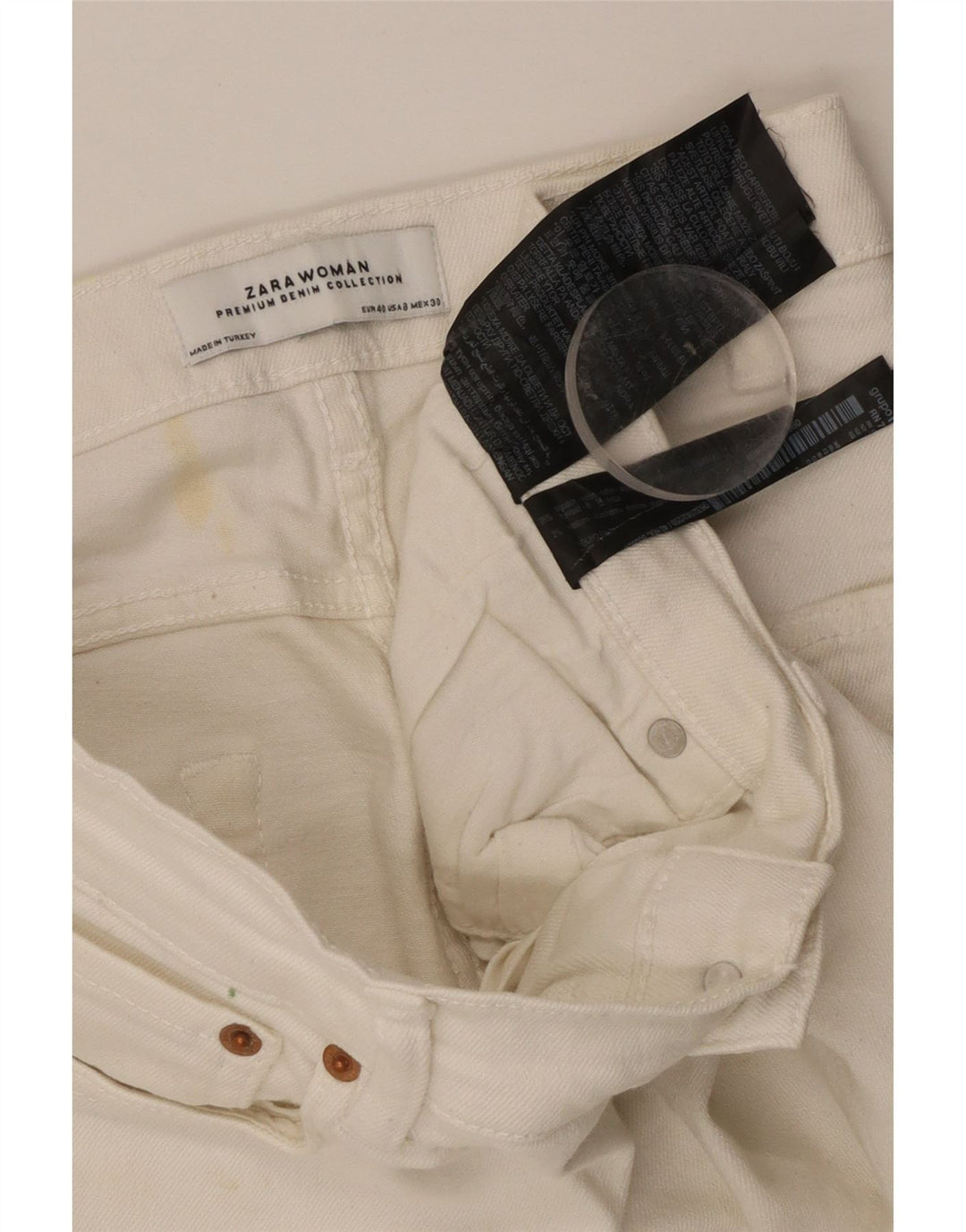 Jeans cropped da donna ZARA EU 40 medio W30 L25 cotone bianco