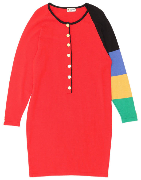 Abito maglione vintage da donna a maniche lunghe IT 44 Colorblock rosso medio