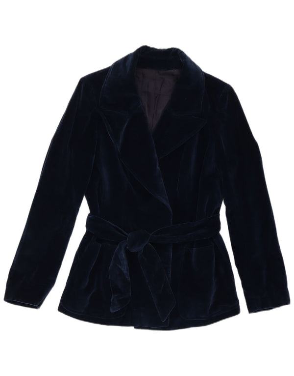 Giacca blazer in velluto da donna vintage UK 12 medio blu navy