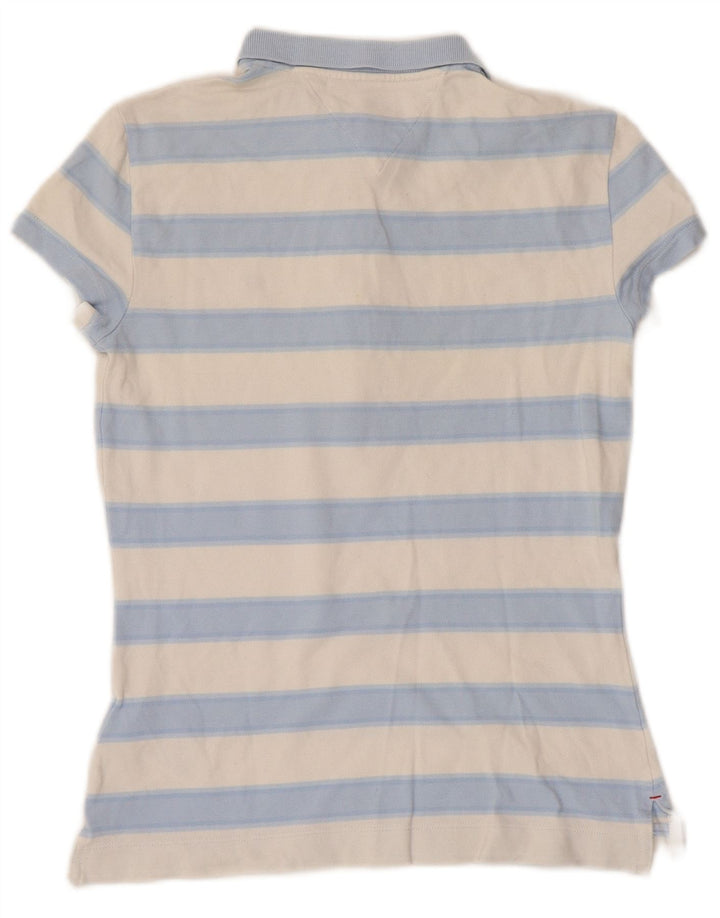 TOMMY HILFIGER Polo da donna slim fit UK 6 XS cotone a righe blu