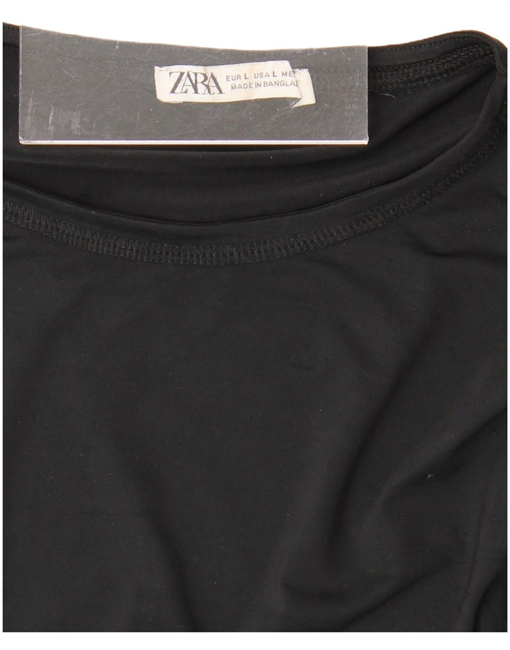 ZARA Womens Stretch Crop Top Long Sleeve UK 14 Large Black