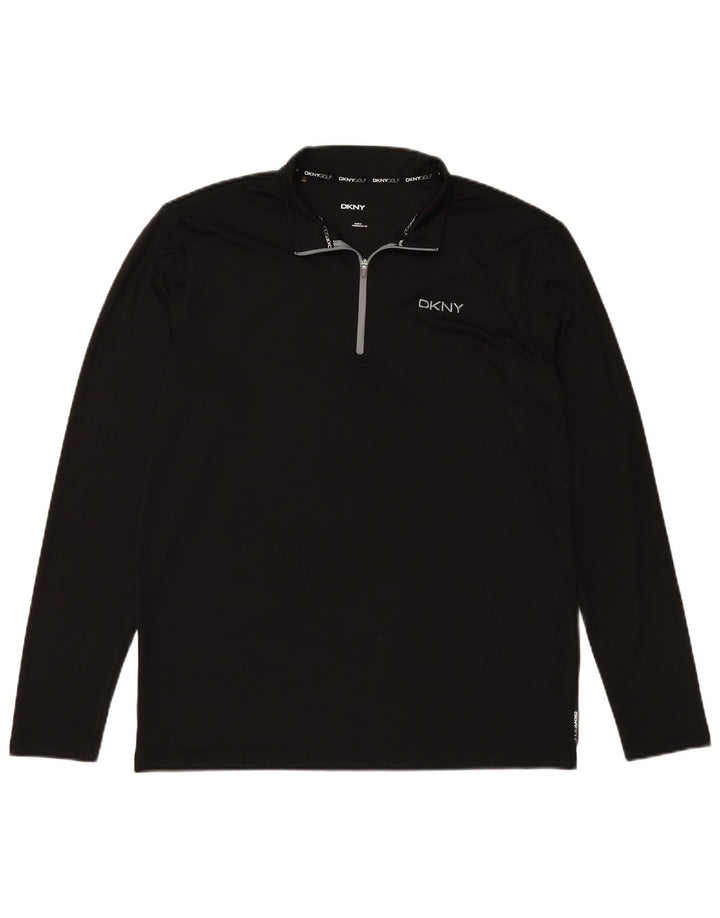 DKNY Tuta da uomo pullover con zip e collo, grande, in poliestere nero