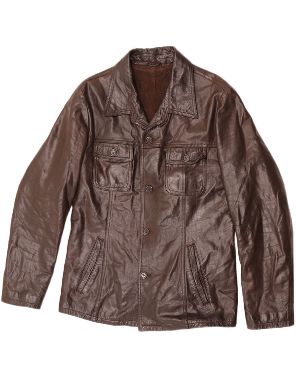 Giacca in pelle vintage da uomo IT 48 in pelle marrone medio