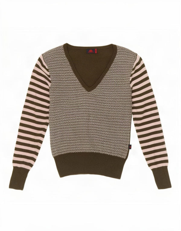 Maglione Kappa da donna con scollo a V UK 14 Large Green Colourblock in lana