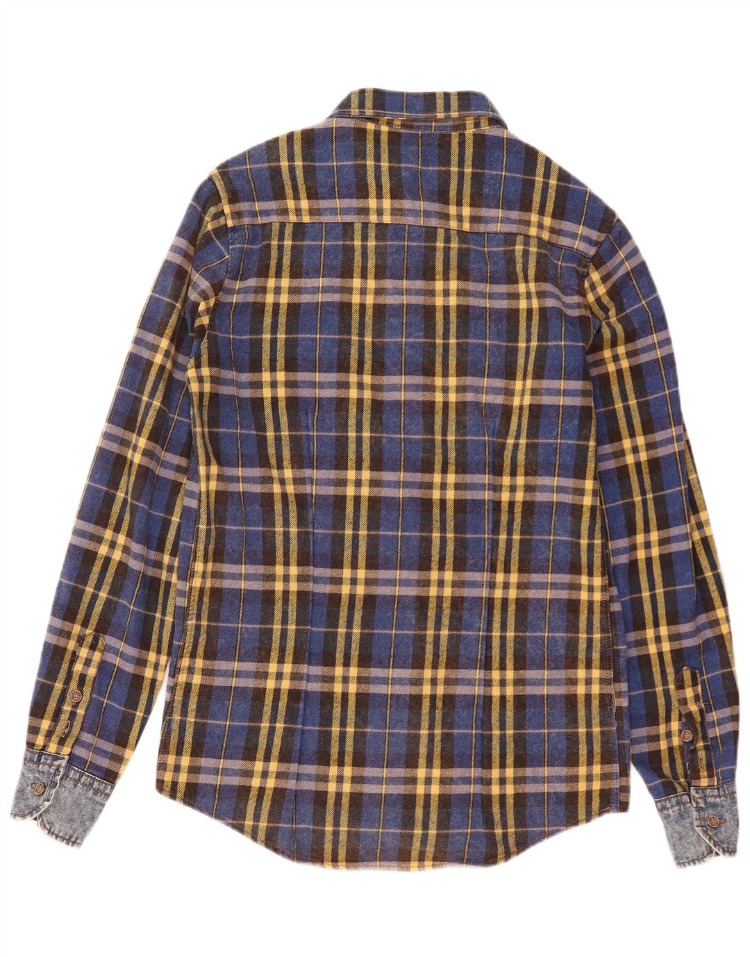 Camicia vintage da uomo in flanella di cotone a quadri blu piccolo