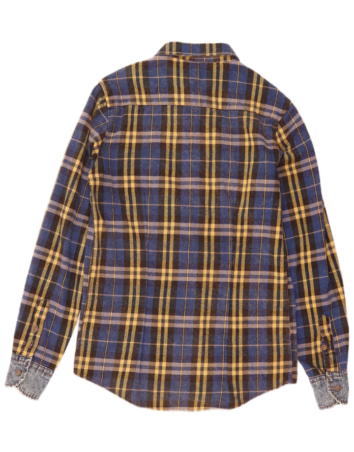 Camicia vintage da uomo in flanella di cotone a quadri blu piccolo