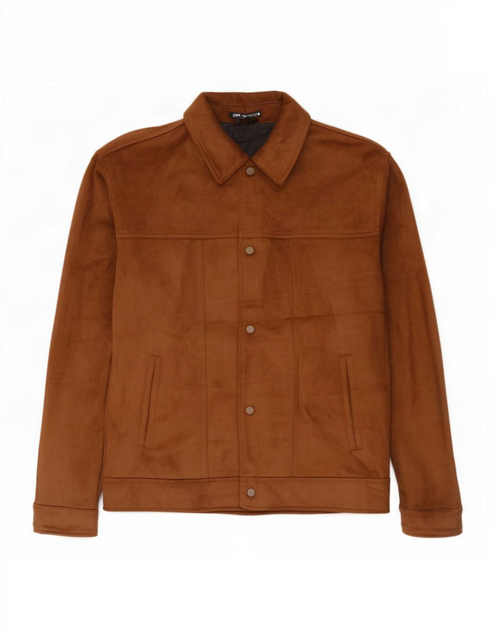 Giubbotto bomber da uomo Zara in finta pelle scamosciata UK 42 XL Poliestere beige
