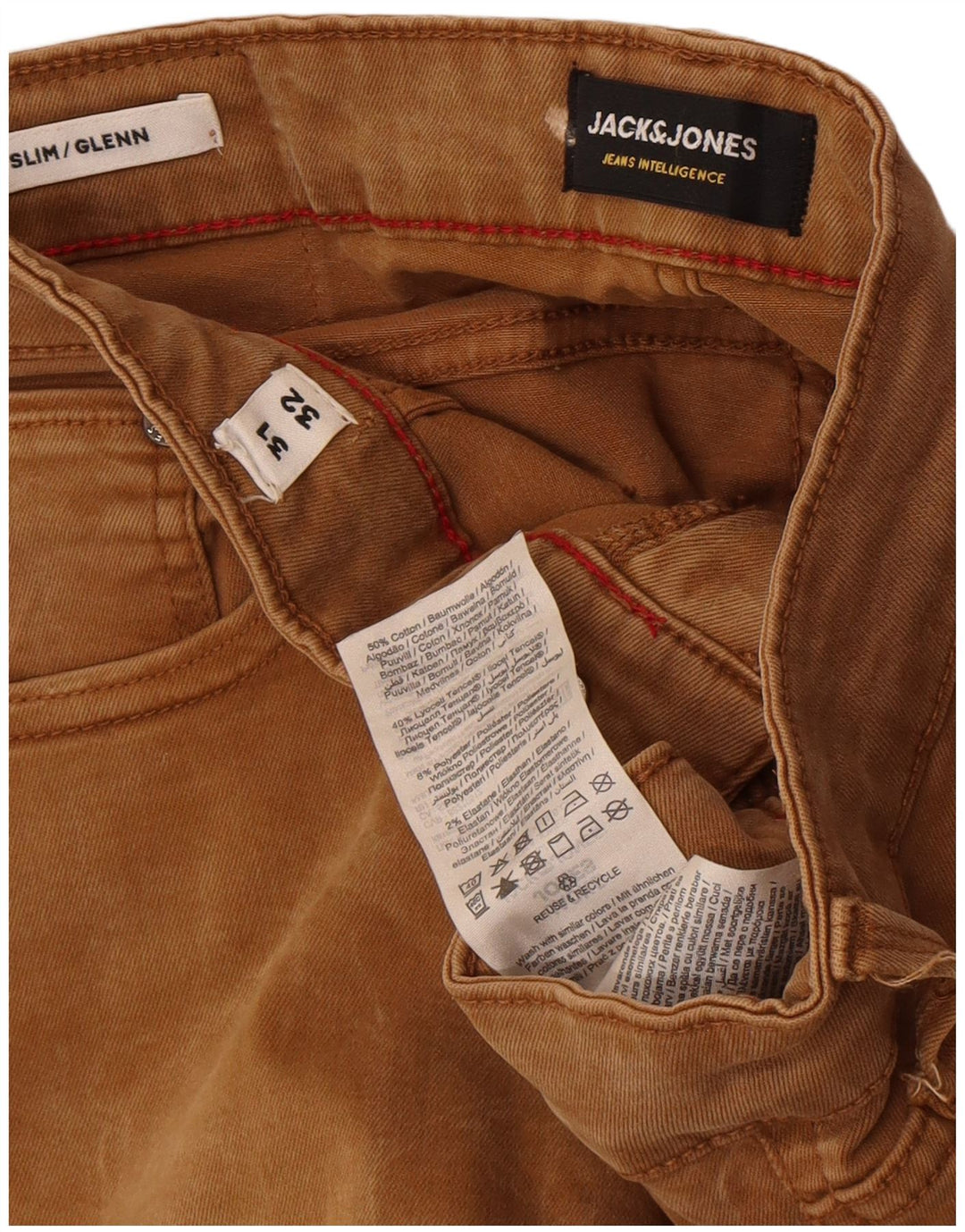 Jack & Jones Uomo GLENN Slim Jeans W31 L32 Cotone Marrone