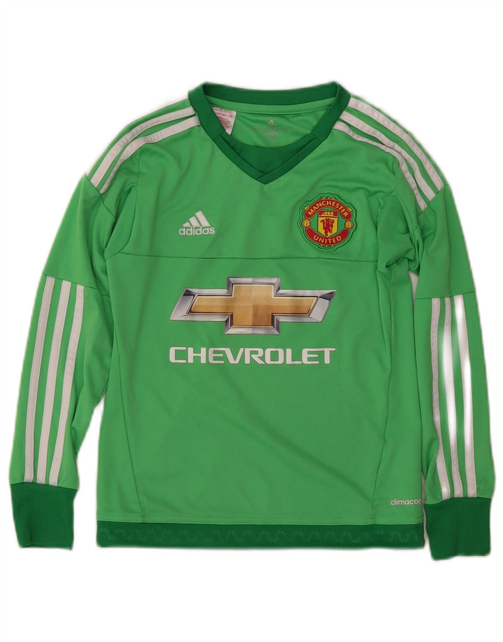 Top ADIDAS da bambino con grafica Manchester United a maniche lunghe 9-10 anni verde
