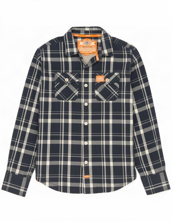 Superdry Mens Shirt Medium Navy Blue Check Cotton