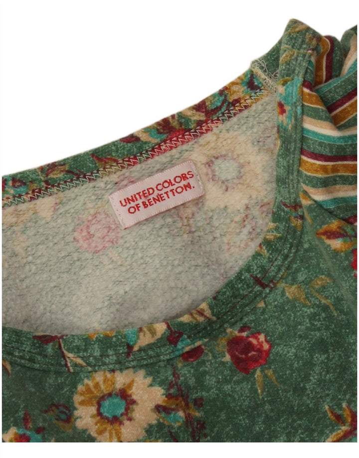 Abito t-shirt a maniche lunghe da donna BENETTON UK 14 Verde medio floreale