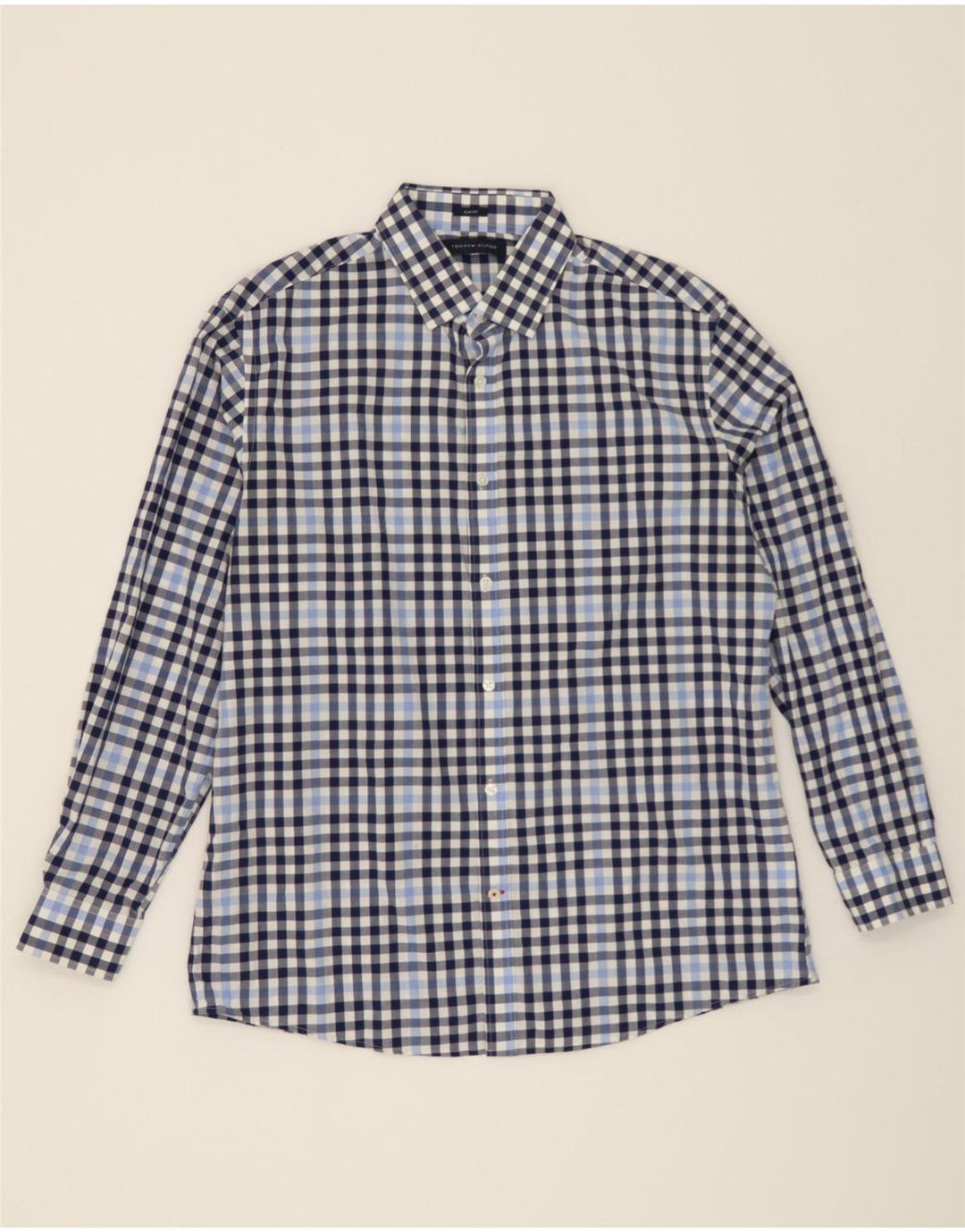 TOMMY HILFIGER Mens Slim Fit Shirt Size 16 1/2 Large Navy Blue Check Vintage Tommy Hilfiger and Second-Hand Tommy Hilfiger from Messina Hembry 