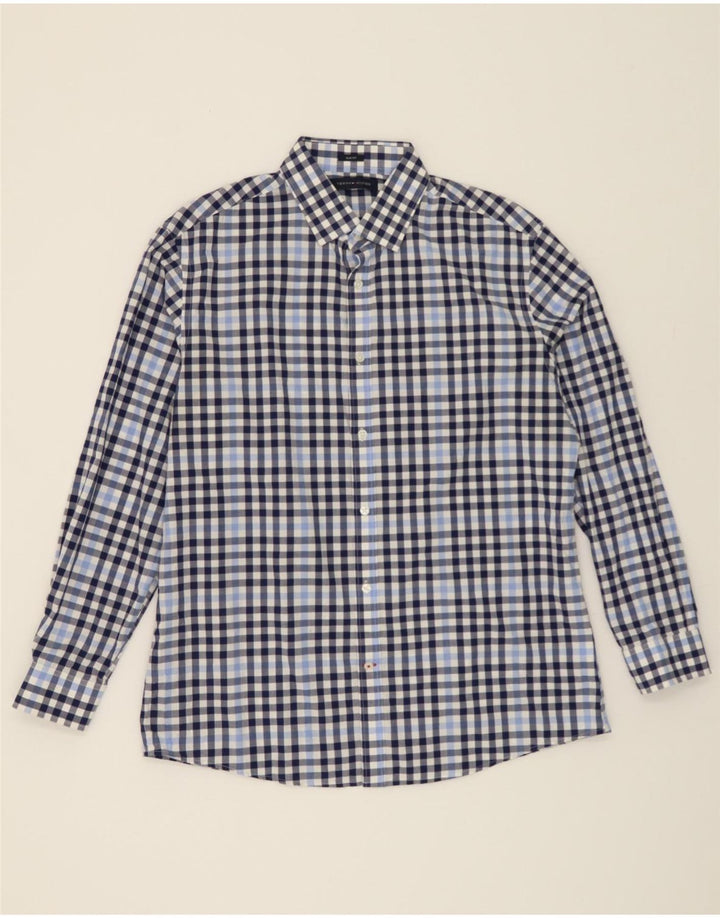 TOMMY HILFIGER Mens Slim Fit Shirt Size 16 1/2 Large Navy Blue Check Vintage Tommy Hilfiger and Second-Hand Tommy Hilfiger from Messina Hembry 