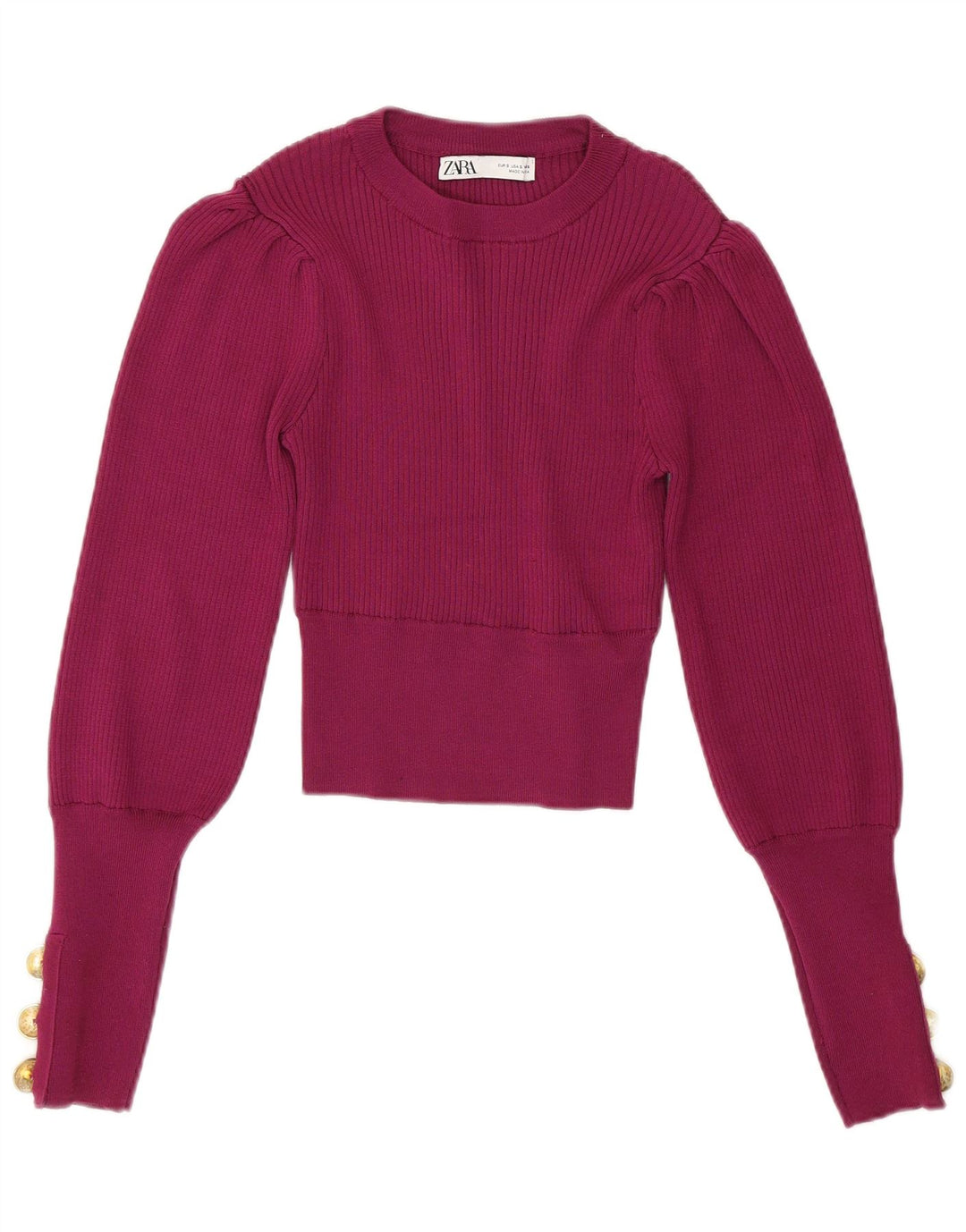 Maglione girocollo corto da donna ZARA UK 10 piccolo poliestere bordeaux