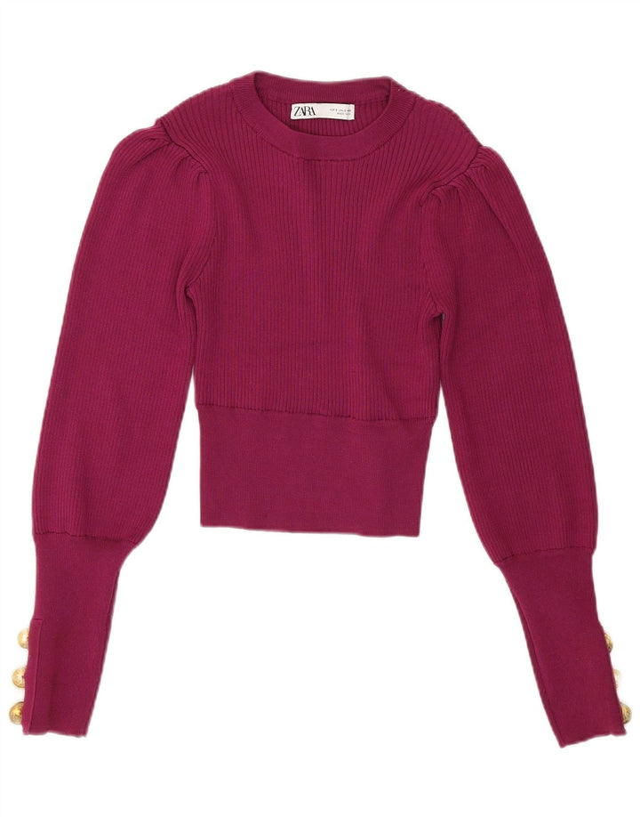 Maglione girocollo corto da donna ZARA UK 10 piccolo poliestere bordeaux