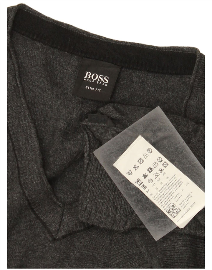 Hugo Boss Maglione da uomo slim fit con scollo a V in cotone grigio medio