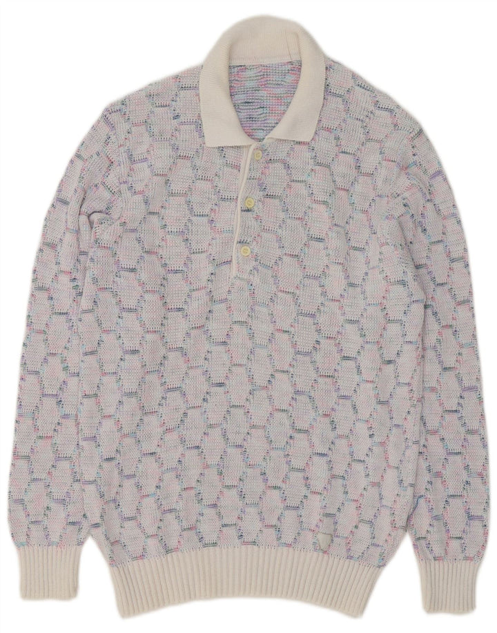 VINTAGE Maglione da uomo con collo alto blu medio geometrico