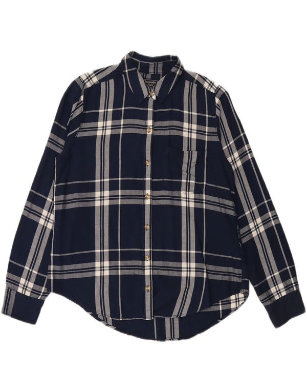 ABERCROMBIE & FITCH Womens Flannel Shirt UK 14 Medium Navy Blue Check