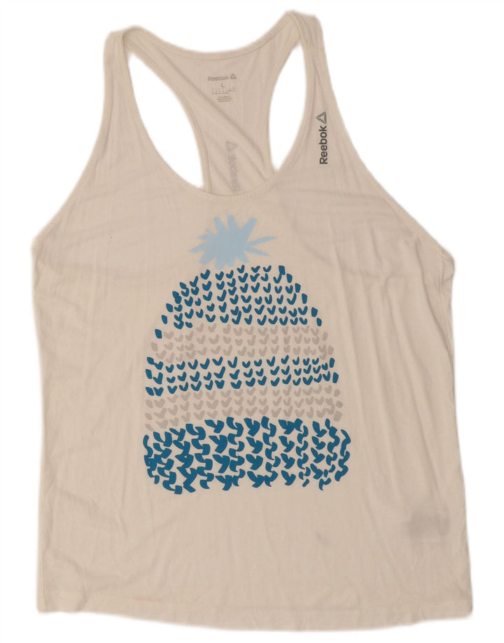 REEBOK Canottiera grafica da donna UK 16/18 Large Bianco Modal