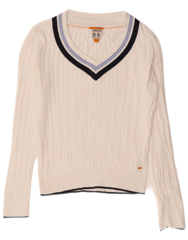 Musto Maglione da donna oversize con scollo a V UK 10 Piccolo cotone bianco