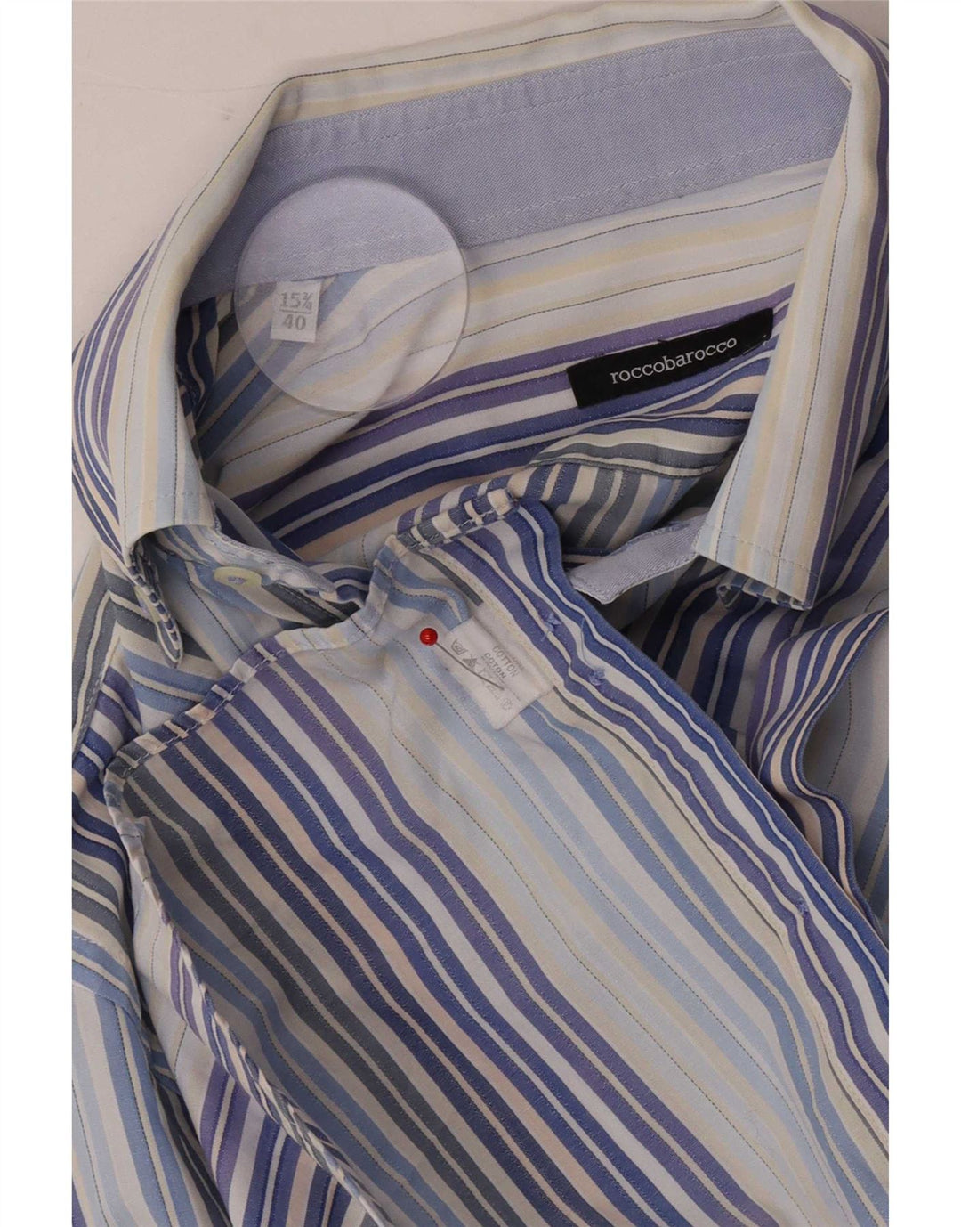 Camicia da uomo Roccobarocco taglia 40 15 3/4 cotone a righe blu medio