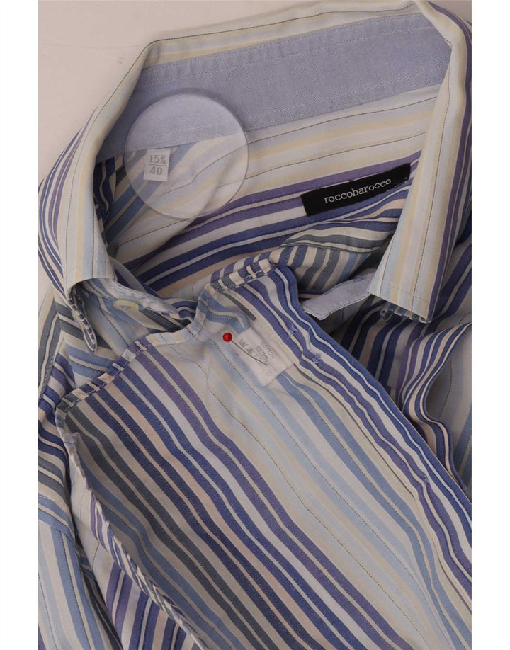 Camicia da uomo Roccobarocco taglia 40 15 3/4 cotone a righe blu medio