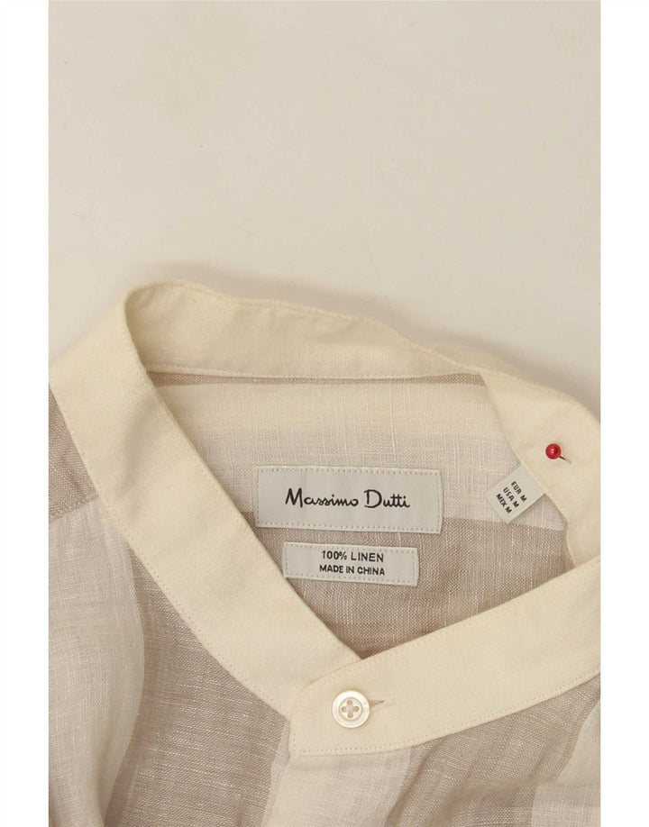 Camicia Uomo Massimo Dutti Lino Rigato Beige Medio