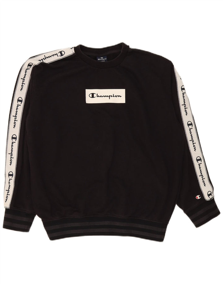 Felpa grafica da uomo Champion, maglione grande, cotone color block nero