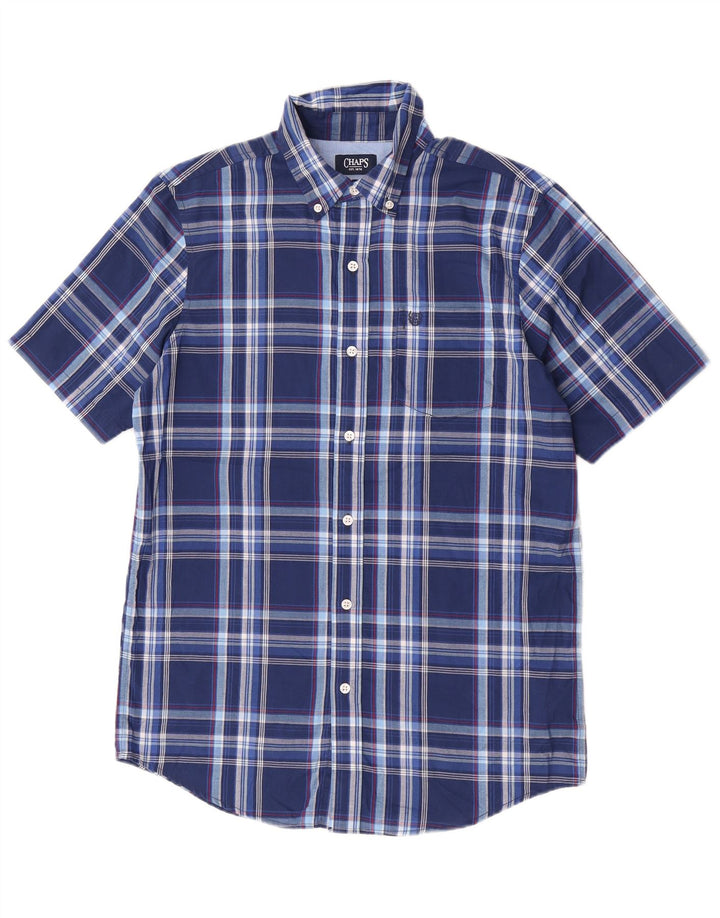 Chaps Camicia a maniche corte da uomo Easy Care piccola in cotone scozzese blu navy