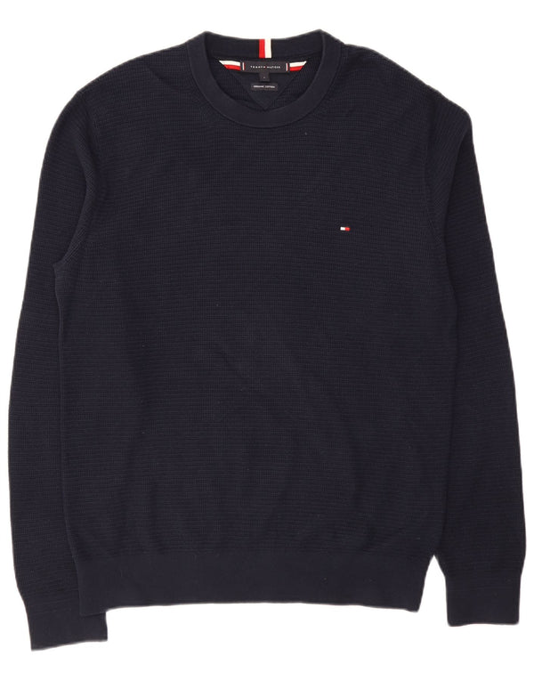 Tommy Hilfiger Mens Crew Neck Jumper Sweater Large Navy Blue Cotton
