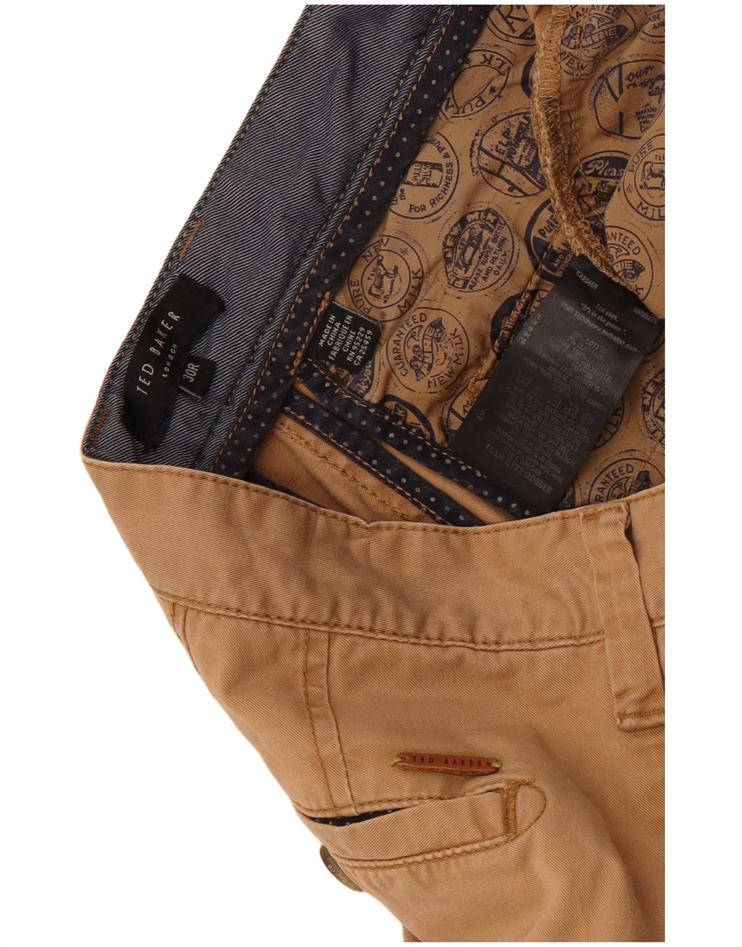 Pantaloni chino slim da uomo Ted Baker W30 L32 in cotone marrone