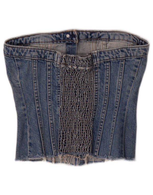 Top corsetto in denim senza spalline da donna Zara UK 8 piccolo cotone blu