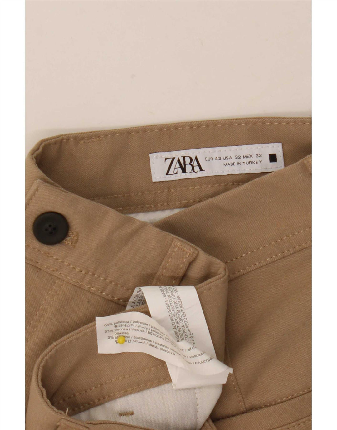 Pantaloni chino slim da uomo Zara EU 42 Large W32 L28 Poliestere beige
