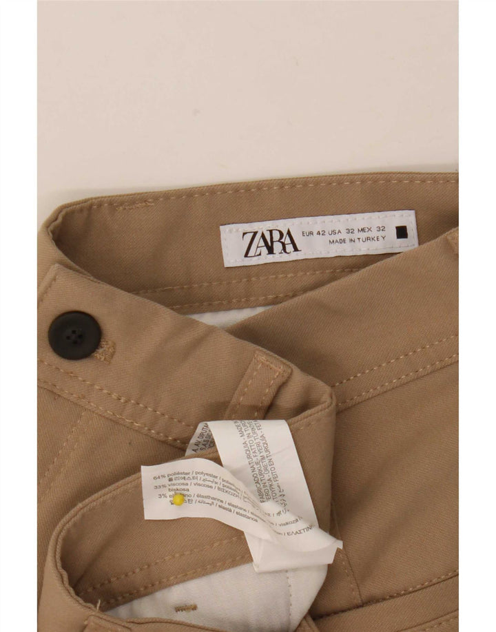 Pantaloni chino slim da uomo Zara EU 42 Large W32 L28 Poliestere beige