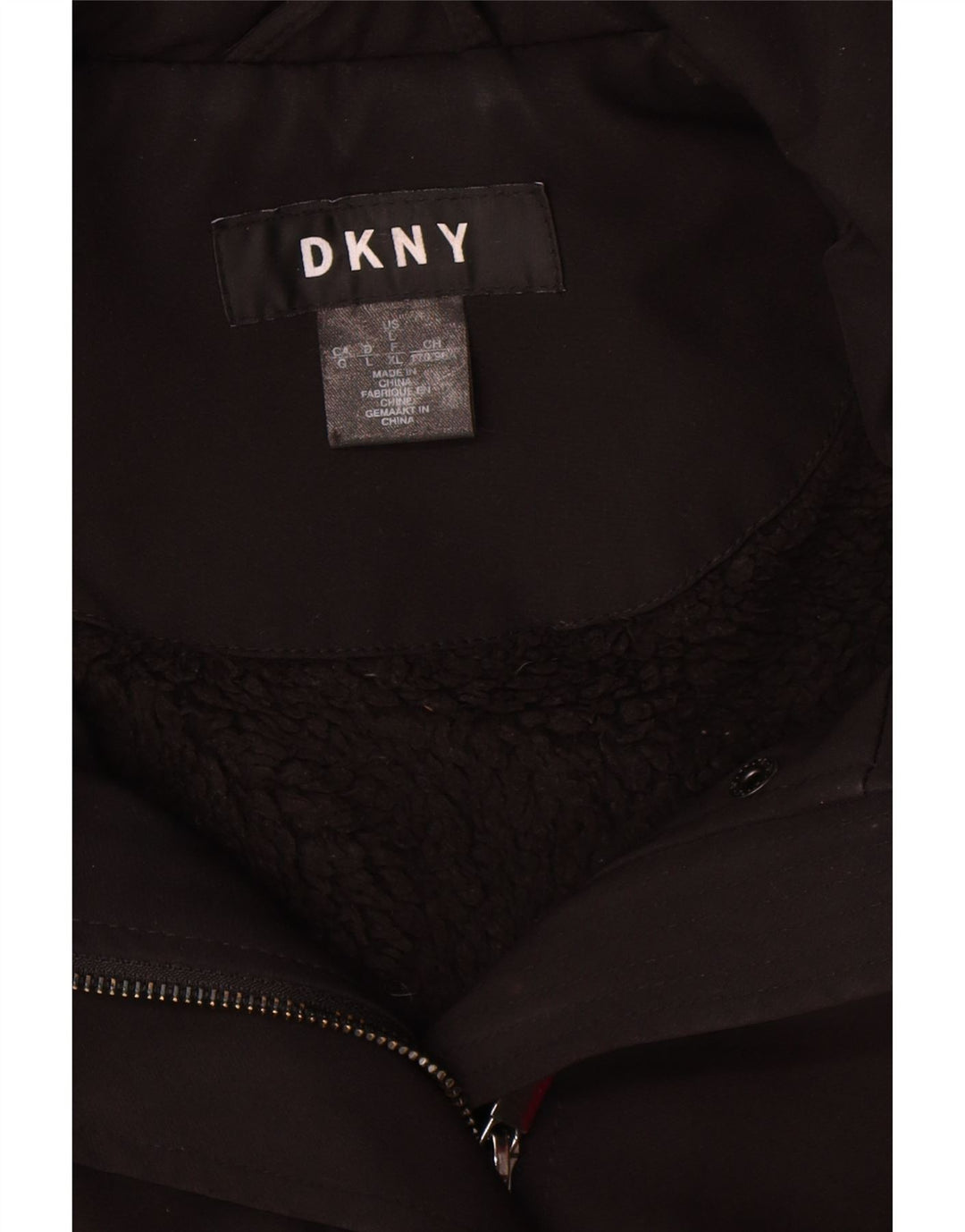 Soprabito Sherpa con cappuccio da donna Dkny UK 16 grande poliestere nero