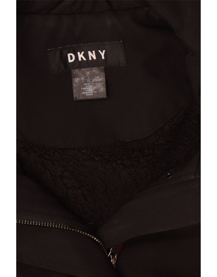 Soprabito Sherpa con cappuccio da donna Dkny UK 16 grande poliestere nero